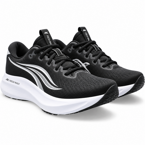 Fresh Walk CloudRun Pro Black and White Running Shoes three-quarter view