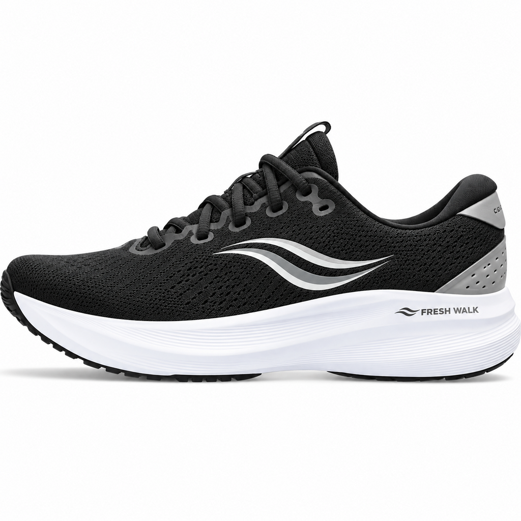 Fresh Walk CloudRun Pro Black and White Running Shoes side view